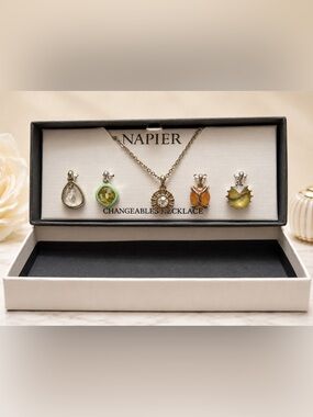 Napier Gold-Tone Changeable Pendant Necklace with Multicolor Charms
